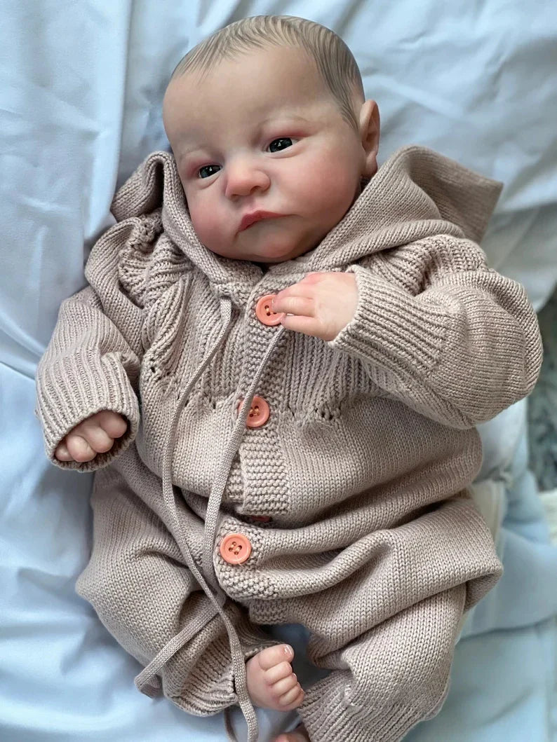 NPK 19inch Already Painted Finished Reborn Baby Doll Levi Awake Newborn Baby Size 3D Skin Visible Veins Collectible Art Doll