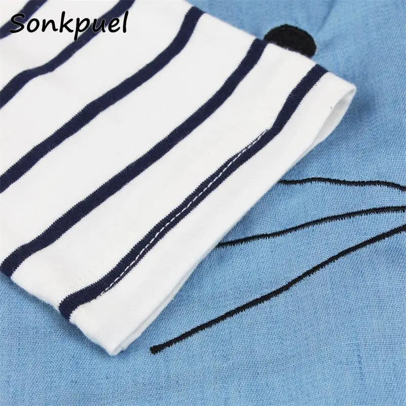 Cotton Dress for 2-8 Years Girls Long Sleeve Stripe Children