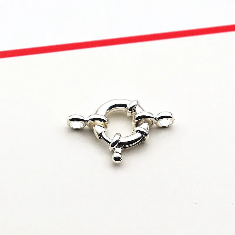 1Piece Solid 925 Sterling Silver Necklace Clasp 10mm Spring with 1 Strand Movable Nautical Ring for Bracelet DIY Jewelry