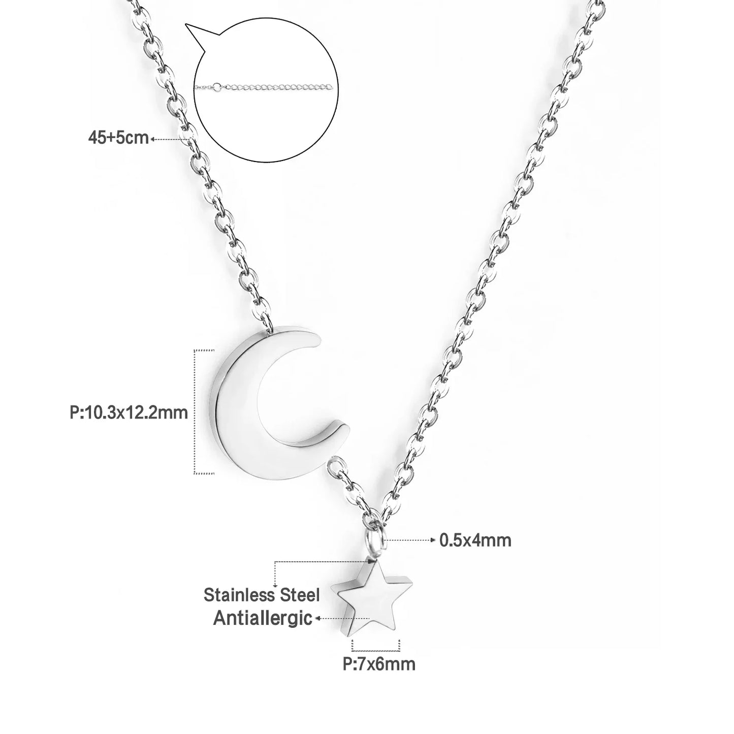 LUXUKISSKIDS Heart Star Moon Pendant Necklaces Tiny Charms Stainless Steel Choker Women/Girls Y2K Sweater Boho Jewelry Collares