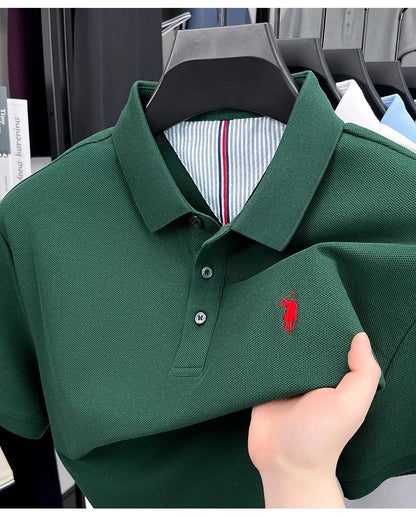 100% pure cotton short sleeved men's polo shirt summer fashion high-end brand pony embroidery golf top casual business T-shirt