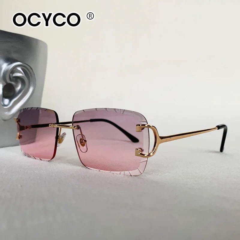 OCYCO Rimless Square Sunglasses Men Cupronickel Fashion Punk Gradient Sun Glasses Vintage Trendy Small Frame Eyewear UV400