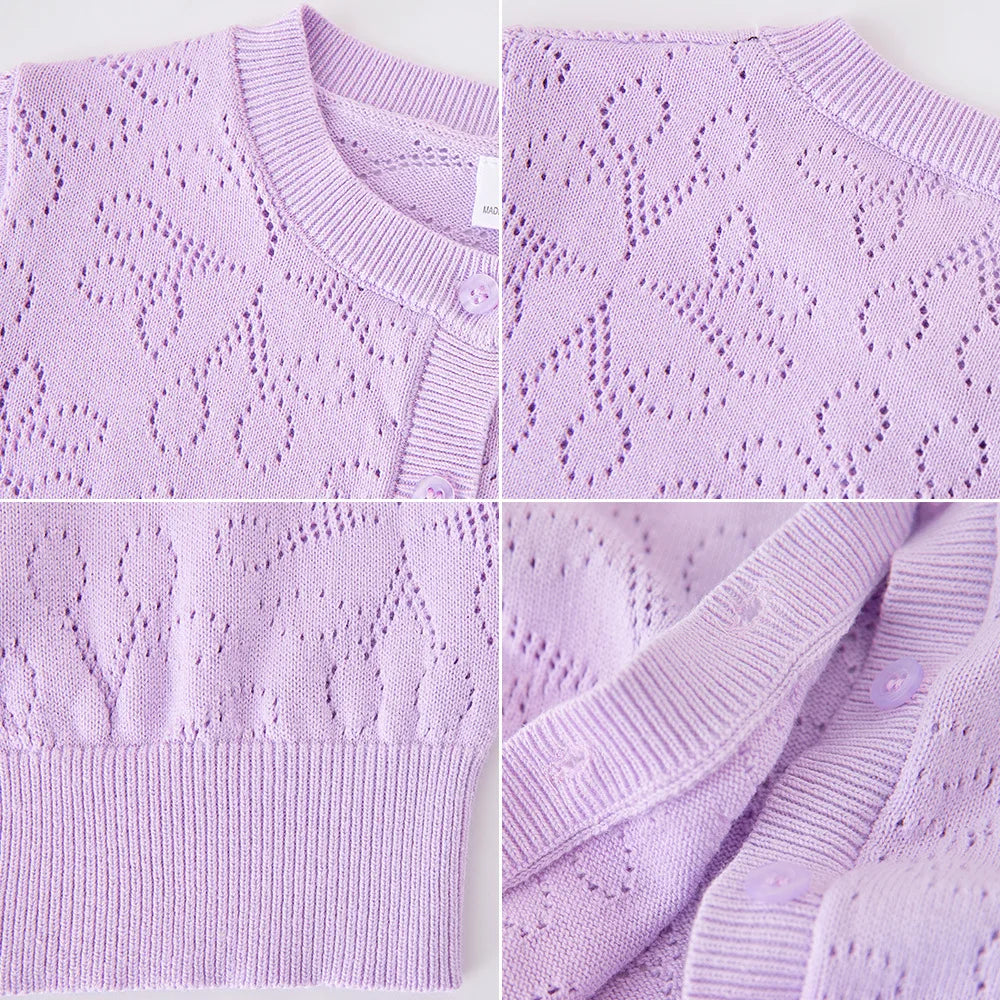 Thin Summer Long Sleeve Purple Kid Coat Cherry Jacket Girls Cardigan Sweater Kids Clothes