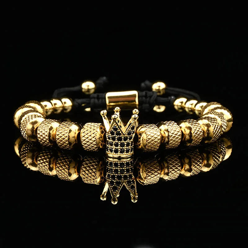 3Pcs Luxury Set Crown Charms Man Bracelet Roman Gold Women Bangles Hand Jewelry Valentine's Day Gift Creative Bracelet