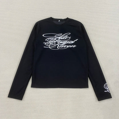 American Dark Retro Y2K Printed Long Sleeved T-Shirt High Street Gothic Trendy Outfit Top for Casual Wear