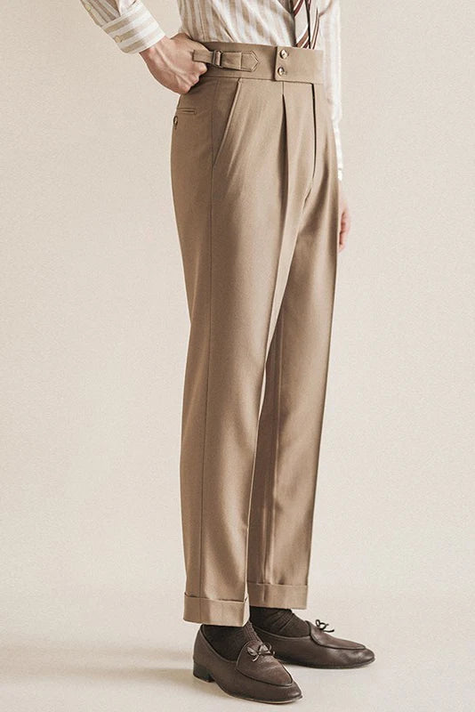 Men Dress Pants British Style Slim Fit Straight Suit Pants Business Formal Social Office