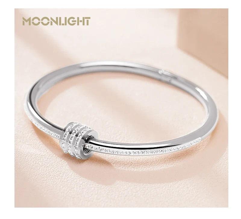 MOONLIGHT Classic Stainless Steel Zircon Bangle For Women Circular Screw Bracelet Female Jewelry Gifts Fashion Accessories
