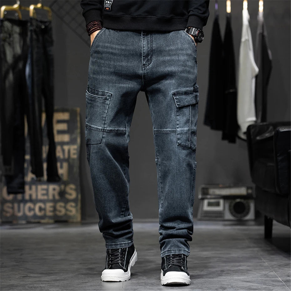 Baggy Jeans Men Plus Size 40 44 Denim Pants Fashion Pockets Cargo Jeans Pants