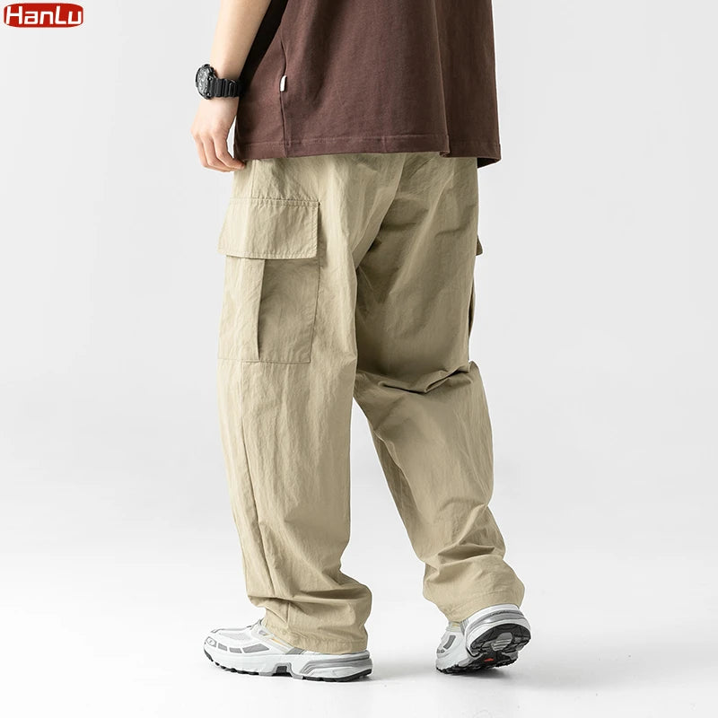 Men's Multi-Pocket Cargo Pants Men's Casual Solid Colour Straight Baggy Wide-leg Pants