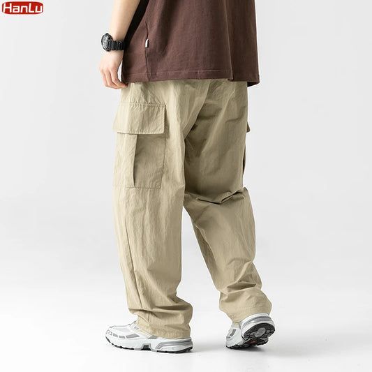 Men's Multi-Pocket Cargo Pants Men's Casual Solid Colour Straight Baggy Wide-leg Pants