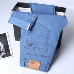 Denim Pants Men Straight Cotton Stretch Jeans Business Classic Casual