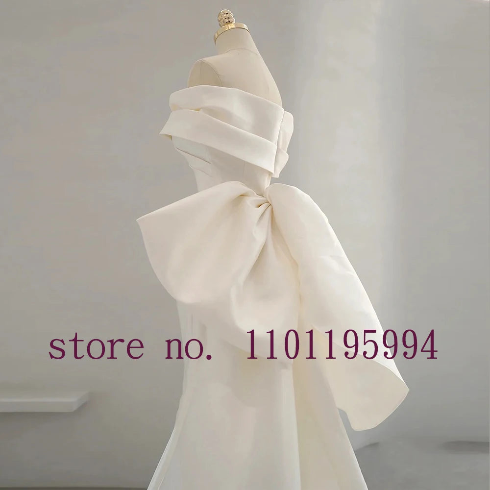 White Bridesmaid Dresses: Neck Bow Zipper Up Back Satin Mermaid Wedding Dress