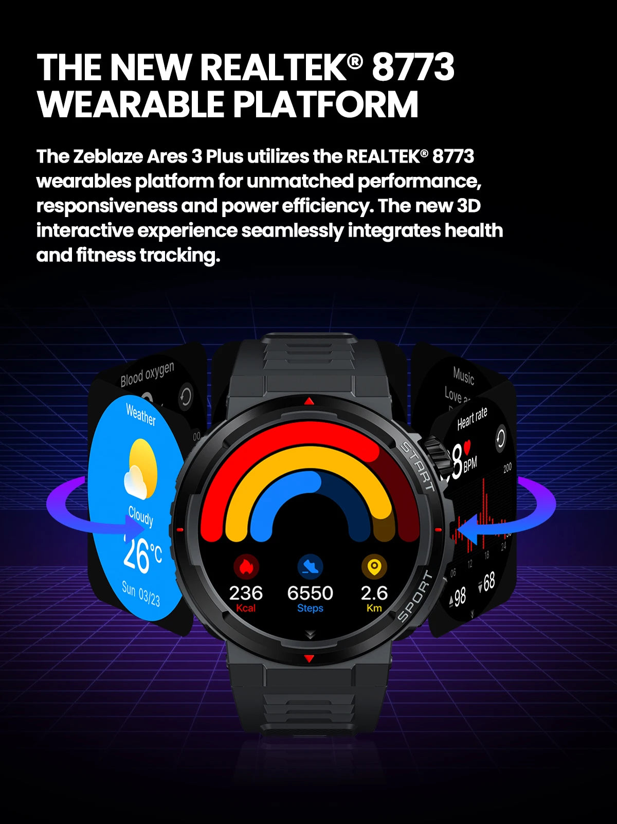New Zeblaze Ares 3 Plus 1.43'' HD AMOLED Display Smartwatch Bluetooth Phone Calling New 3D Interactive Sports Smart Watch Men