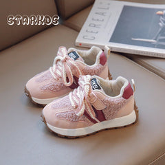 Kids Winter Warm Lambswool Sneakers Brand Design Lace Detail Girls Sport Shoes