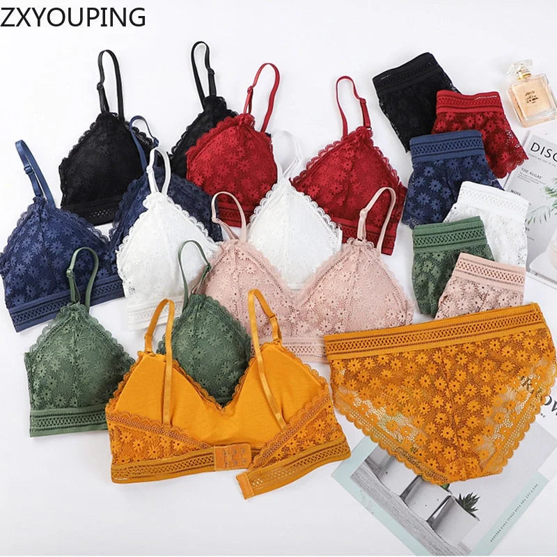 3 Piece Set Bra Lace Beauty Back Suit Underwear Gather Seamless