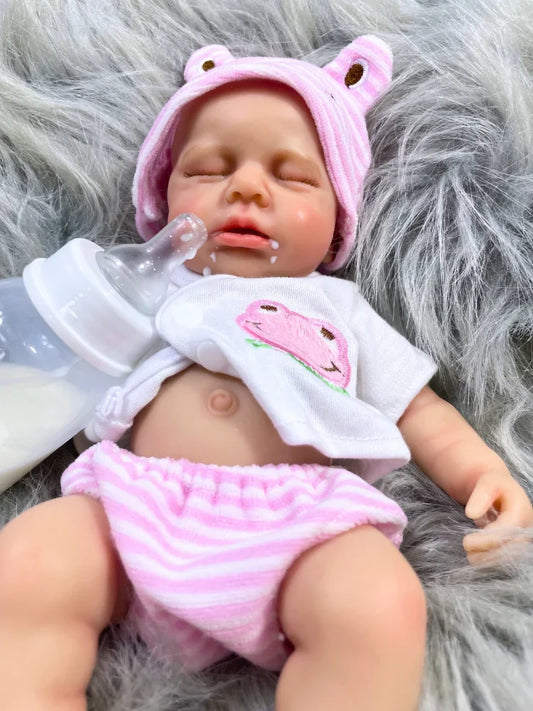 13-Inch Can Open Mouth LouLou Full Solid Silicone Reborn Baby Doll Girl or Boy Washable Stress-relieving Doll Toy Christmas Gift