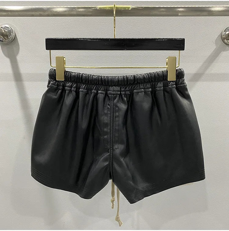 Women's Fashion Basic PU Leather Four Corner Pockets Comfortable Shorts New Versatile Black Short Pants