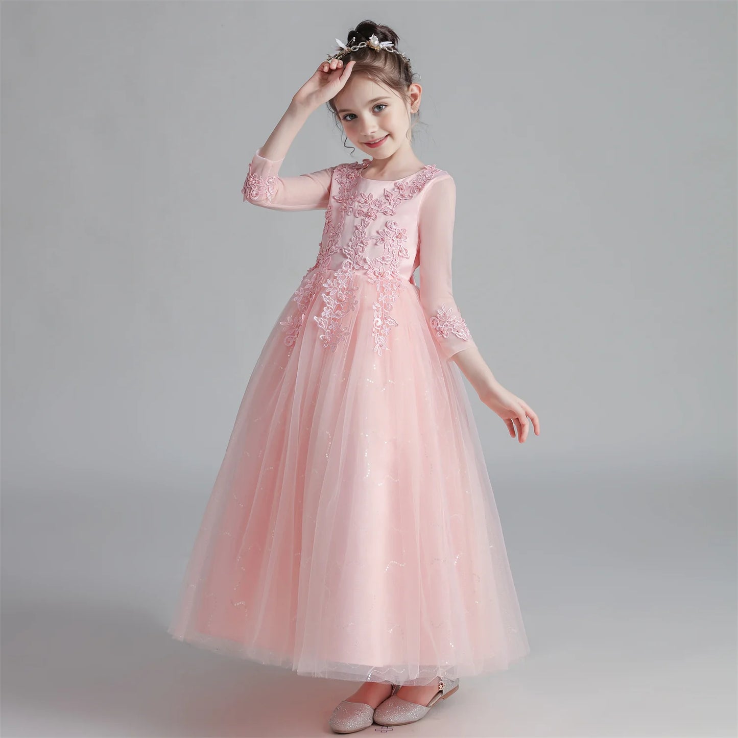Princess Dress Girls' Pengpeng Yarn Spring/Summer New Long Sleeve Fashionable Children's Performance