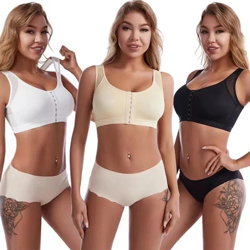 Front Closure Posture Corrector Lift Up Bra Women Push Up Cross Back Underwear