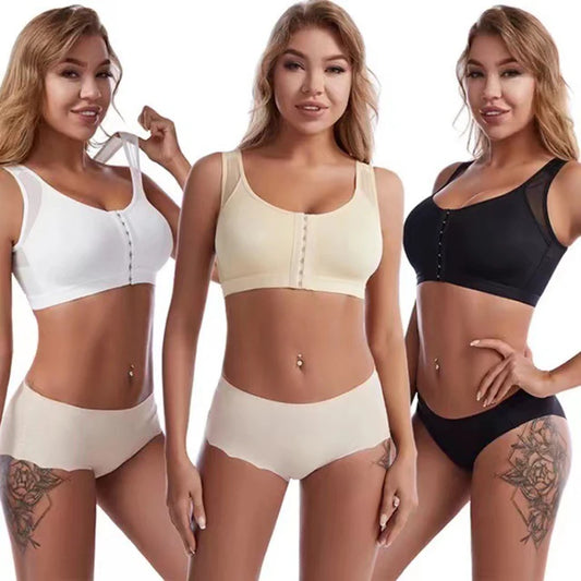 Front Closure Posture Corrector Lift Up Bra Women Push Up Cross Back Underwear