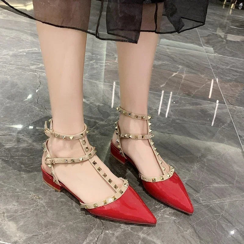 2024 Studded Low Heel Ladies Square Heel Pointed Toe Shoes Women's New Sexy Ladies Shoes Sandals Zapatos Transparentes De Mujer