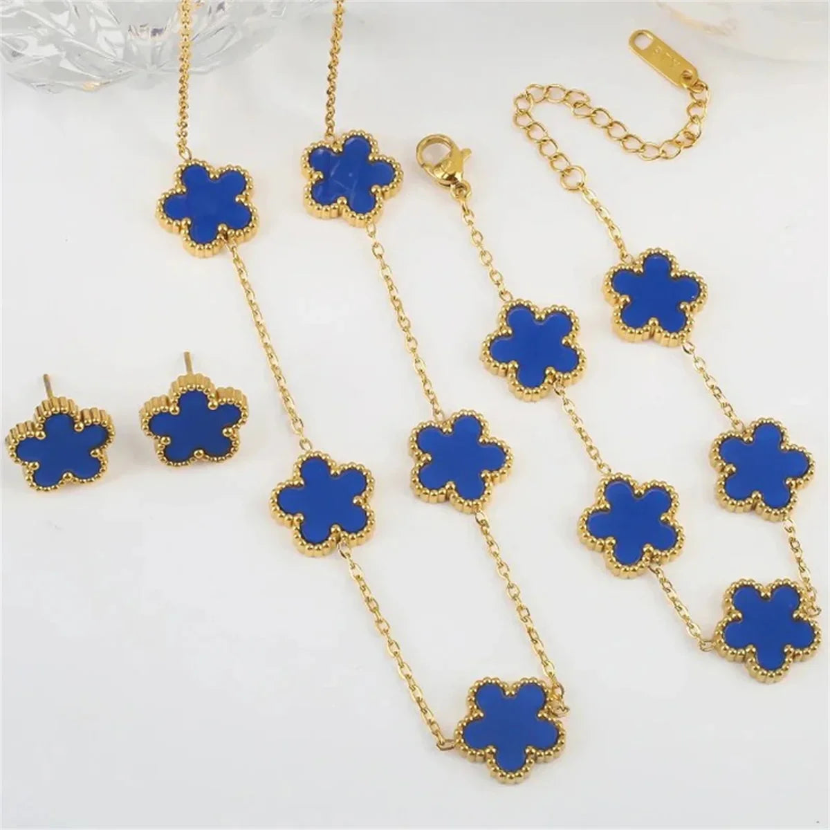 2/4Pcs 18K Gold Plated Five Leaf Flower Earring Necklace Bracelet Set for Women, Elegant Fashion Design Bracelet Jewelry Gifts