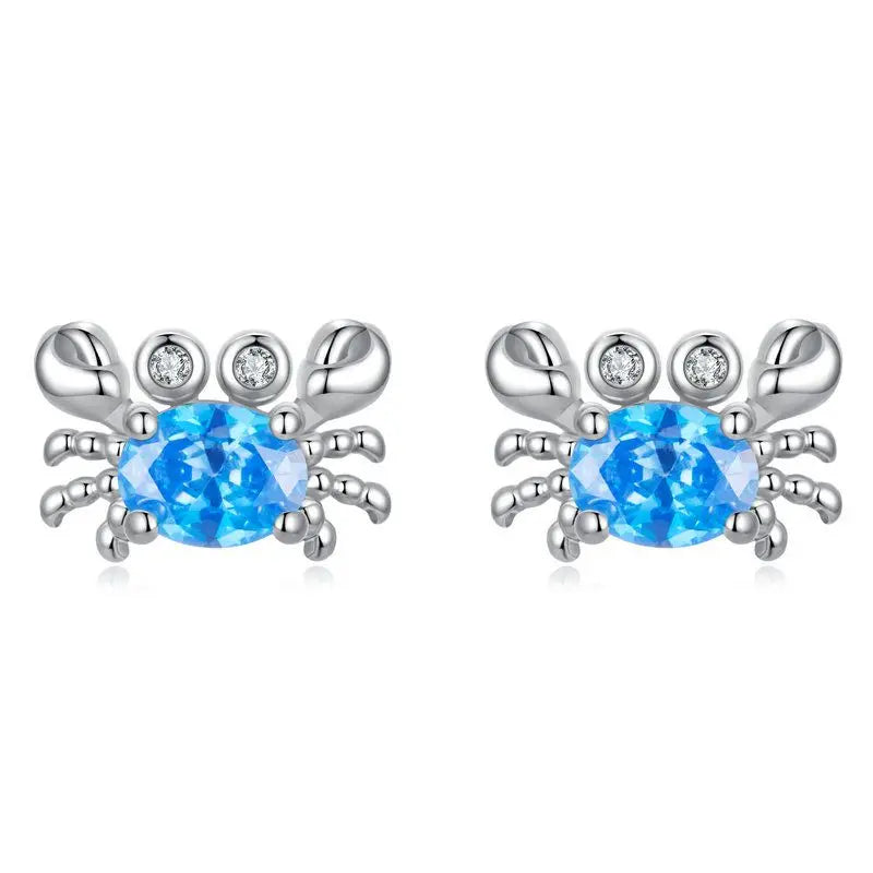 WOSTU 925 Sterling Silver Animals Cute Paws Rainbow Stud Earrings For Women Heart Oval Flower Zircon Crab Ear Studs Jewelry Gift