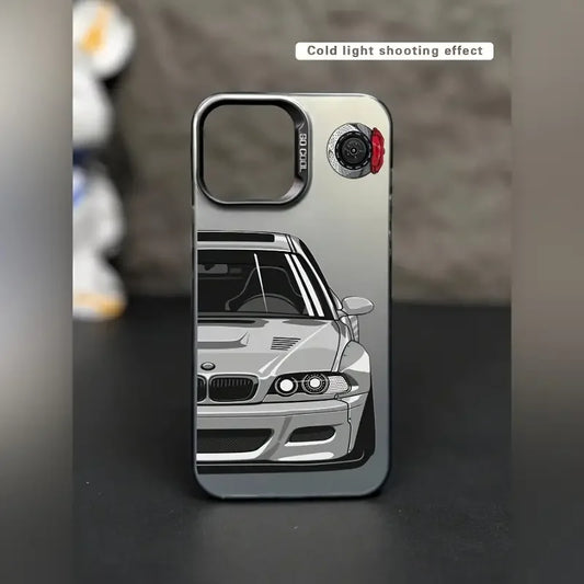 Reflective Car Design Case for iPhone with Laser Silver Finish, Shock-Absorbing Protective Cover