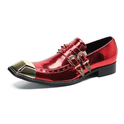 Luxury Red Rivets Square Toe Formal Business Shoes Large Size Male Evening Club Party Shoes Patent Leather Men Dress Shoes