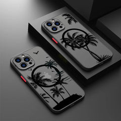 Magnetic Coconut Palm Pattern Case For iPhone 15 14 Pro Max 13 12 11 16 For Magsafe Wireless Charge Matte Hard Back Cover Fundas