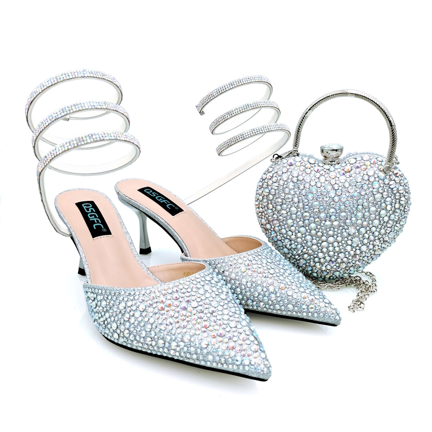 Women Shoe and Bag Set Decorated gold Shoes and Bag