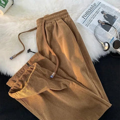 Autumn Fashion Women Corduroy Sweatpants Bf High Waist Drawcord Korean Solid