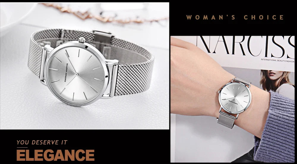 Hannah Martin Luxury Brand Quartz Watch Life Waterproof Women Watch Fashion Women Classic Simple Design Clock Gifts Reloj Mujer