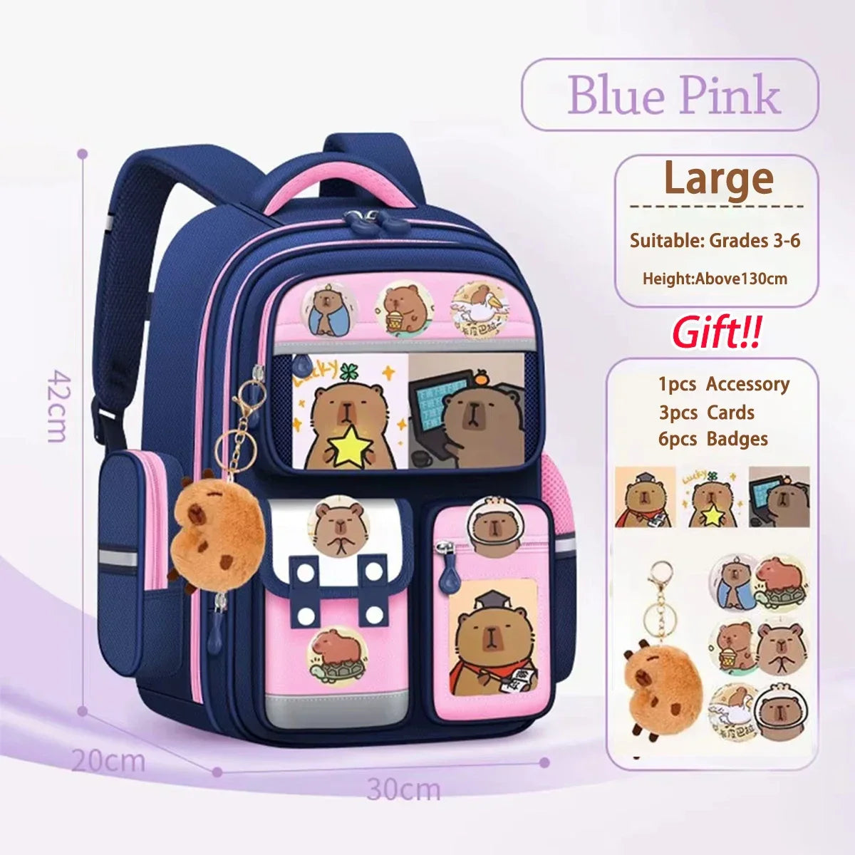 Capybara School Bag Waterproof Backpack Large Capacity Alleviate Burden Protecting Spine Widen Straps Backpack for Students Gift