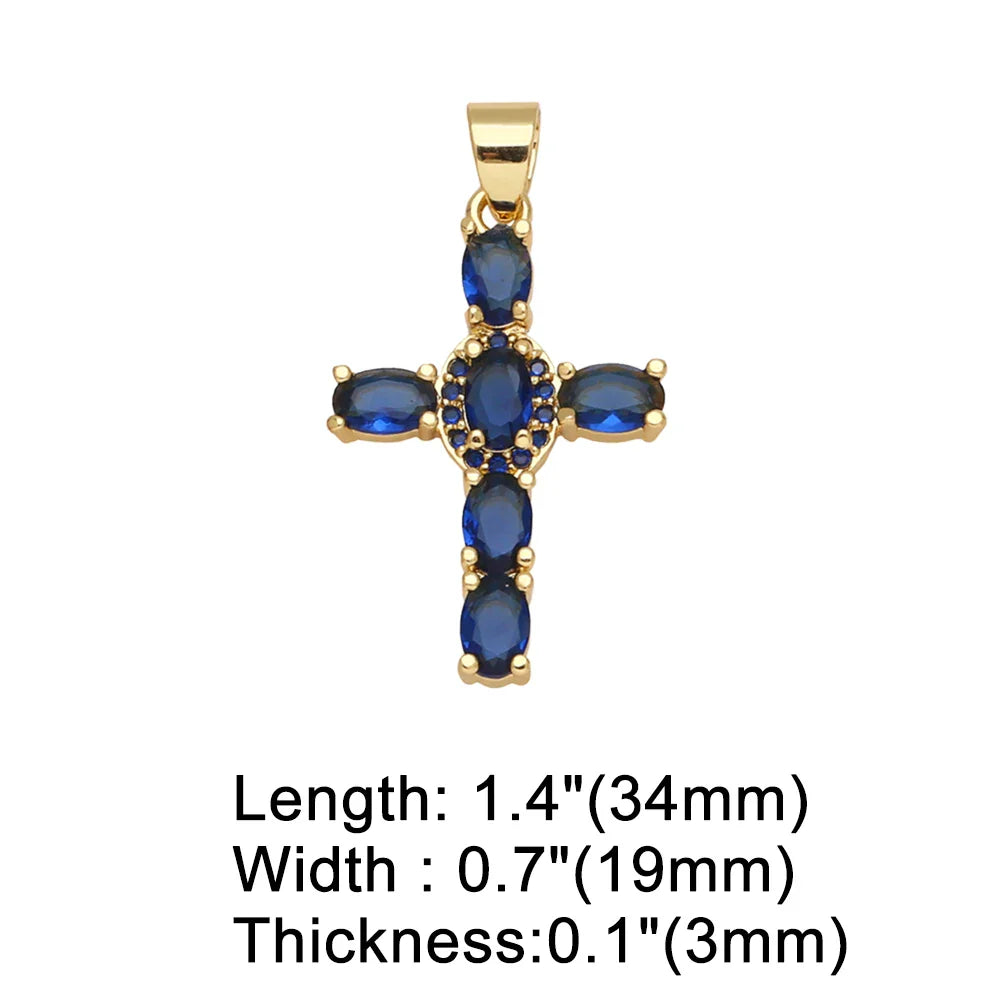 OCESRIO Big Rainbow Colorful Cross Pendants for Necklace Gold Plated  Copper Zircon Religious Jewelry Components pdta638