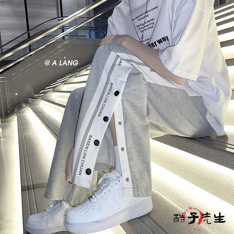 Wide leg Sweatpants Oversize Men Streetwear Side Button Baggy Pants