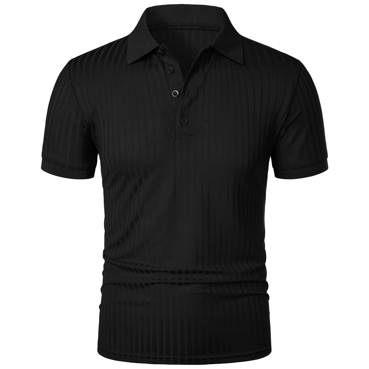 Men's running sports fitness wear summer high stretch vertical short-sleeved POLO shirt slim knit base shirt