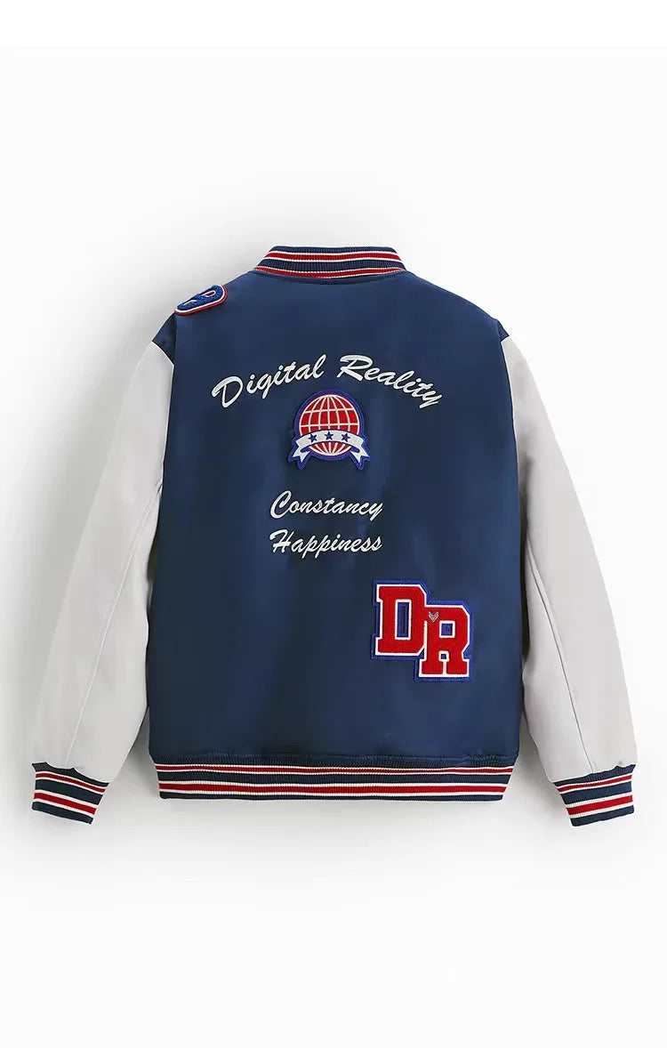 Academy Style Embroidered Vintage Pu Leather Baseball Suit Cotton Autumn Coat Men