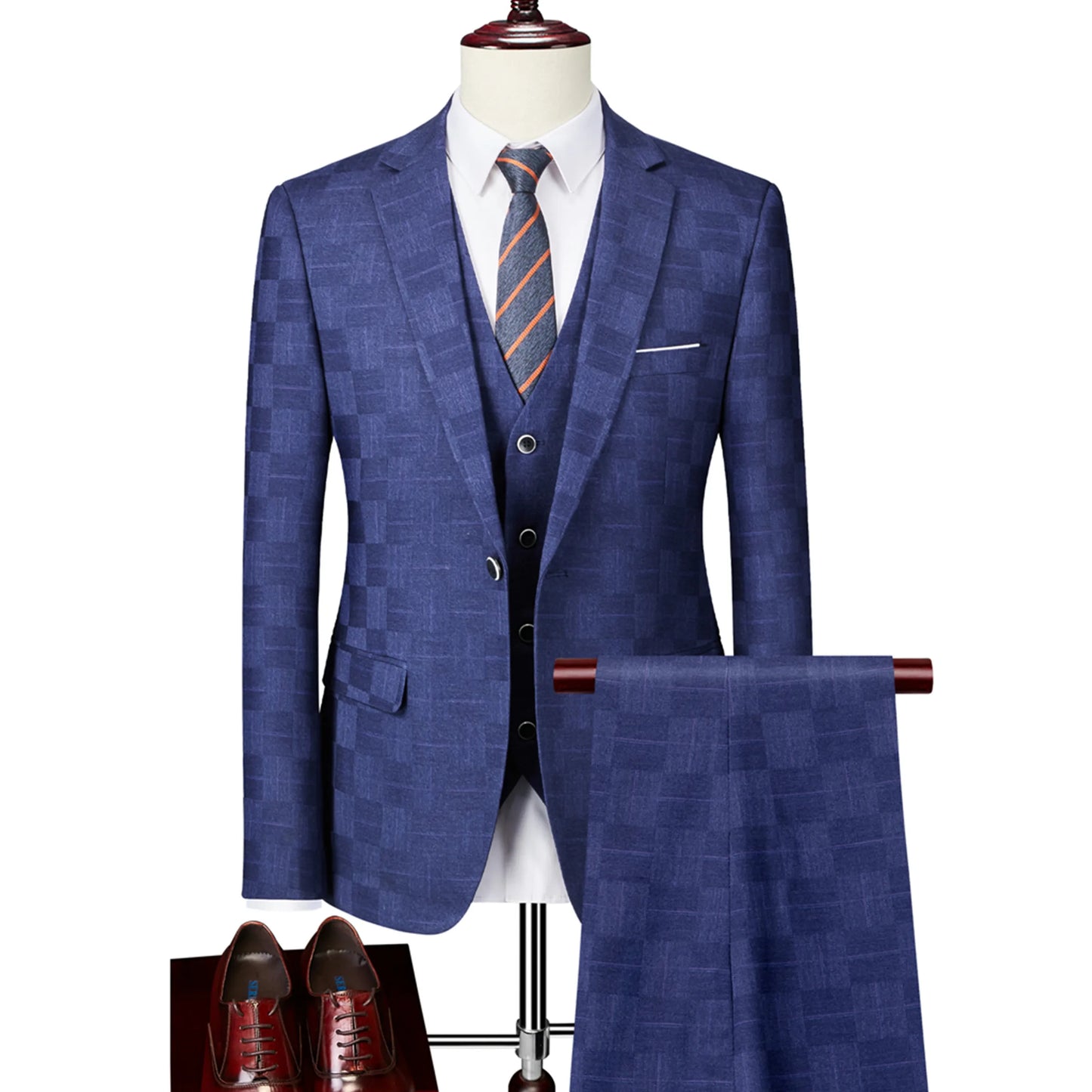 Tuxedo for Mens: Plaid Suit Men Blazer Vest Pants Business British Style Wedding Dress