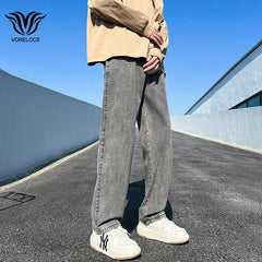 Men's Denim Wide-leg Pants Korean Style Straight Loose Jeans Street Hip-hop