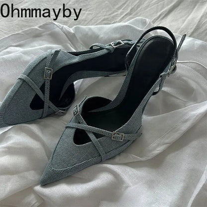 2024 Luxury Designer Summer Women Sandals Fashion Elegant Pointed Toe Singbacks Shoes Ladies Outdoor High Heel Sandalias