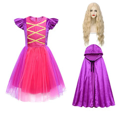 Halloween Hocus Pocus 2 Costume For Teen Girl Lace Dress Festive Child Up Frock+Wig+Cloak 3PC Set Kid Tunic Cloth