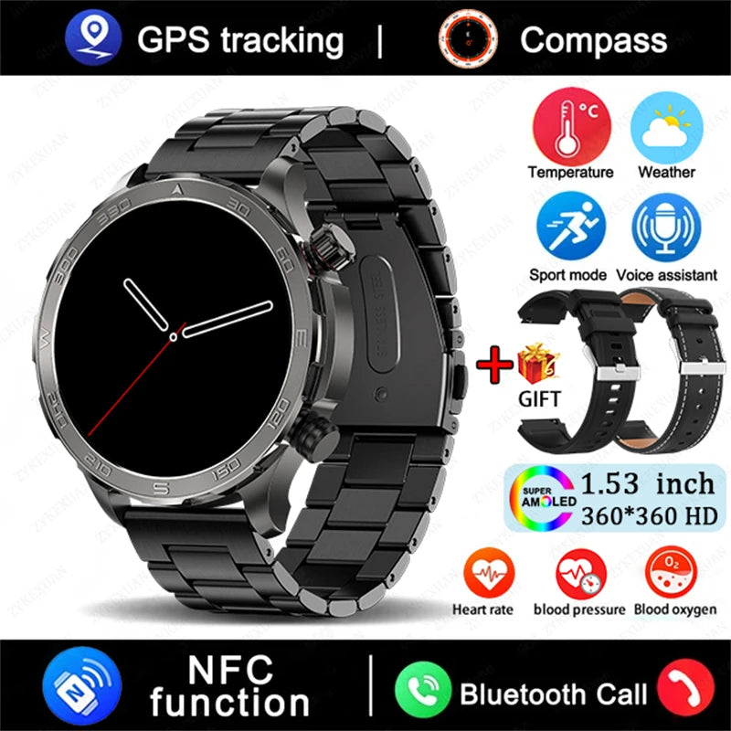 2025 New Bluetooth Call Smart Watch Men For Huawei AMOLED HD Large Screen Heart Rate NFC IP68 Waterproof GPS Sports Smart Watch