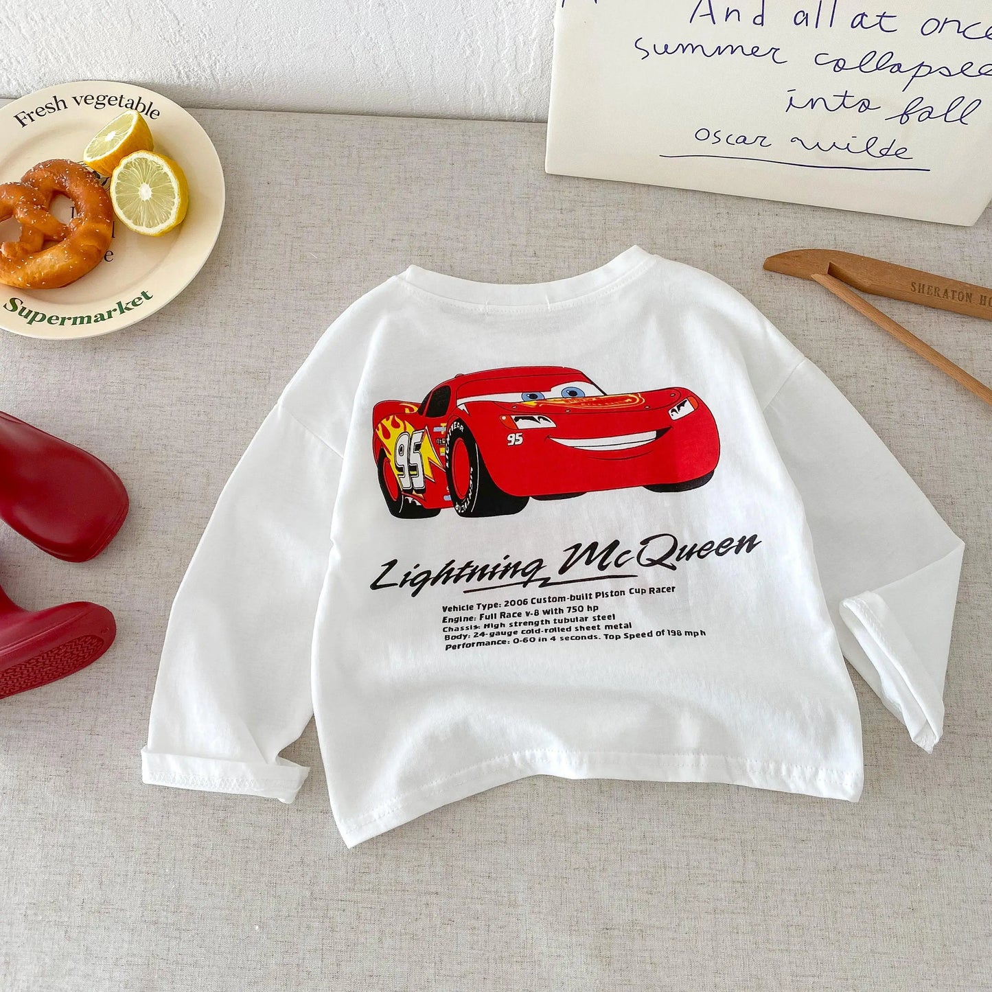 Fashion New Cartoon Car Boys Long Sleeved T-shirts Tops Crewneck Printed Loose Casual Kids Base Shirts Children's Clothes Blouse