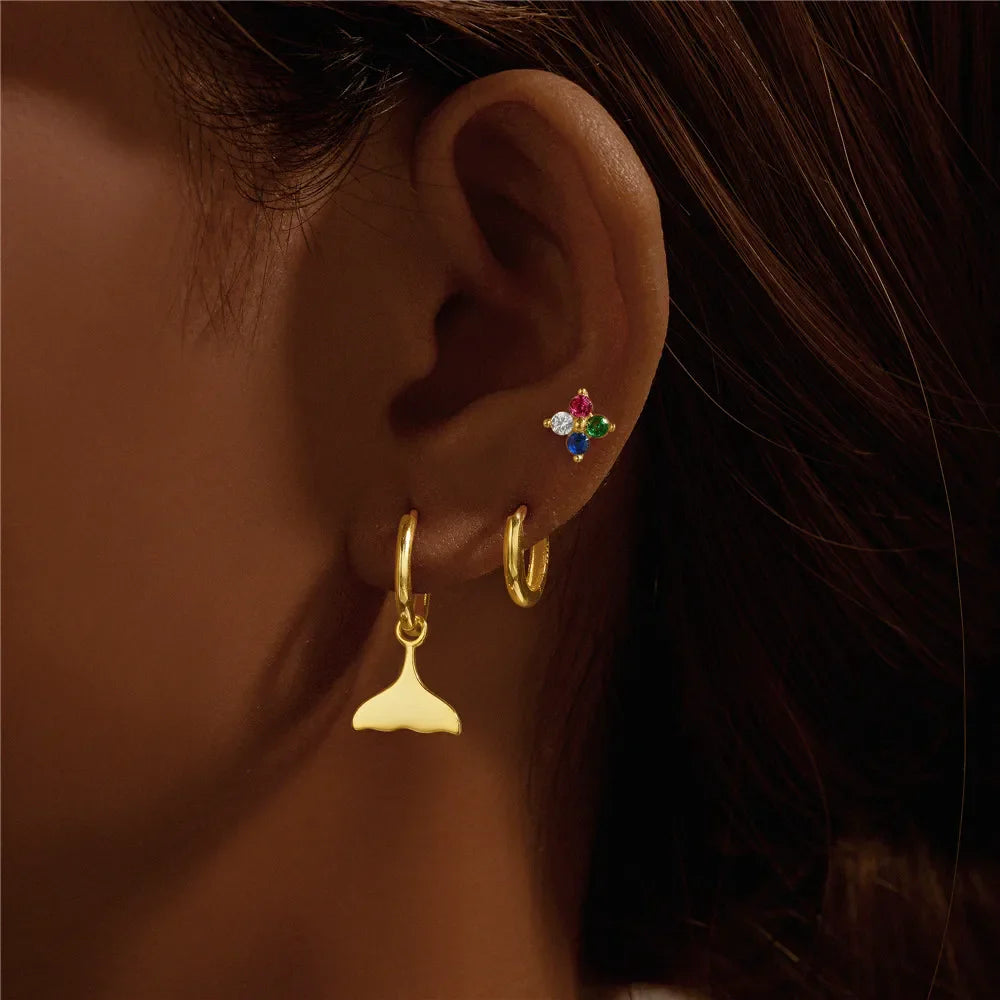 AIDE 925 Sterling Silver 3pcs 4pcs Set Zircon Stud Earrings 18k Gold Star Minimalism Huggies Earring Fine Jewelly Set Party Gift