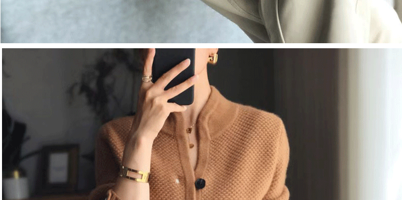 Autumn Winter Thickened 100% Cashmere Wool Cardigan Women Stand Neck