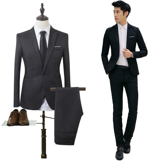 Blazer+Pants 2Pcs/set Men\'s Formal Blazer Jackets Coat Pants Tuxedos Wedding