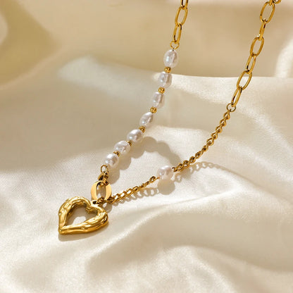 316L Stainless Steel Pearl Heart Pendant Necklace For Women