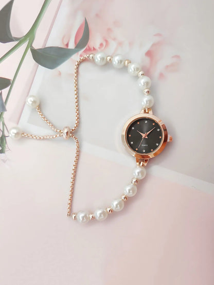 LUCKY FOX New Minimalist Style Pearl Bracelet Women Quartz Watch Fashionable Small Disc Design Light Luxury Jewelry Women Watch