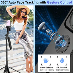 Auto Face Tracking Tripod 360° Rotation, 71" Extendable Phone Tripod Selfie Stick Smart